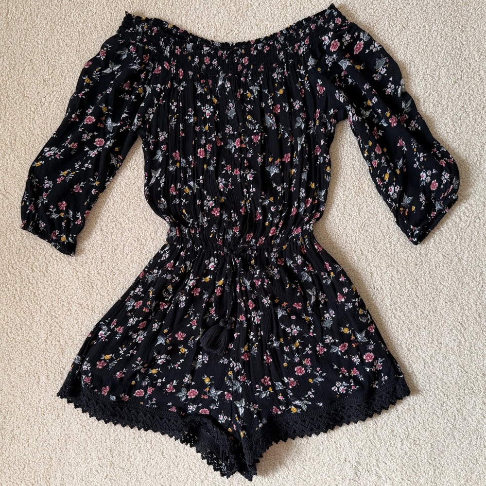 Abercrombie & Fitch Black Floral Romper